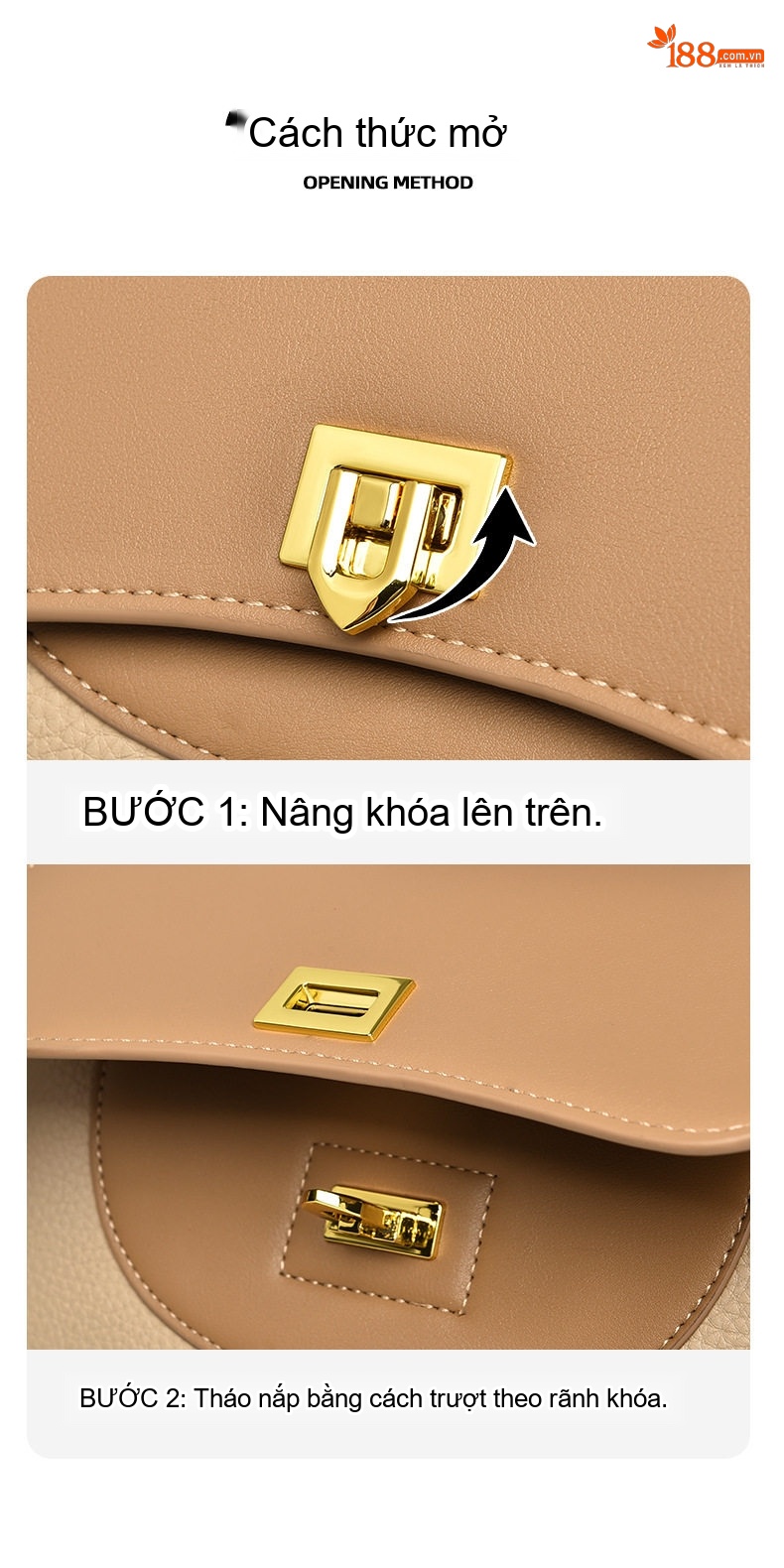 Túi Đeo Vai Nữ Phối Màu Da Bóng Cao Cấp, Túi Xách Tay Đeo Chéo Tiện Dụng Màu Be, Nâu, Đen chi tiết 12