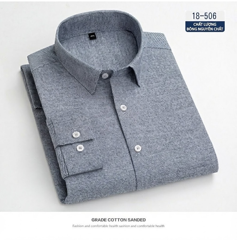Áo Sơ Mi Tay Dài Nam Cotton Màu Trơn Trung Niên Phong Cách Doanh Nhân Màu Xanh Dương, Đỏ Rượu, Xám, Xanh Ngọc... chi tiết 13