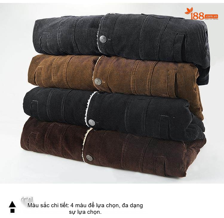 Áo Khoác Nam Nhung Gân Lót Lông Cừu Dày Dặn Cổ Bẻ Màu Nâu, Đen chi tiết 7