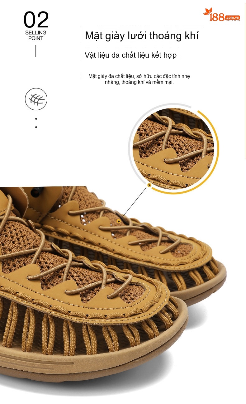 Sandal Nam Quai Dán Bện Dây Thoáng Khí Đế Cao 2cm chi tiết 18