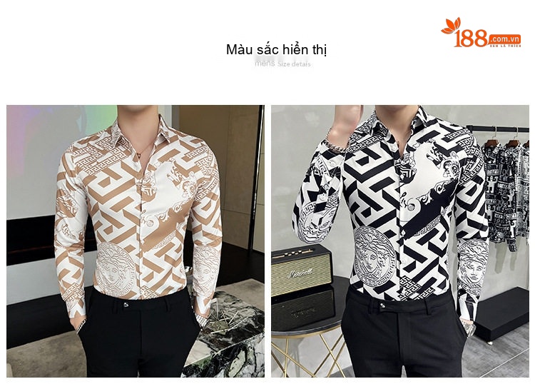 Áo Sơ Mi Nam Tay Dài In Họa Tiết Cá Tính Phong Cách Thời Trang Màu Trắng, Nâu, Đen chi tiết 1