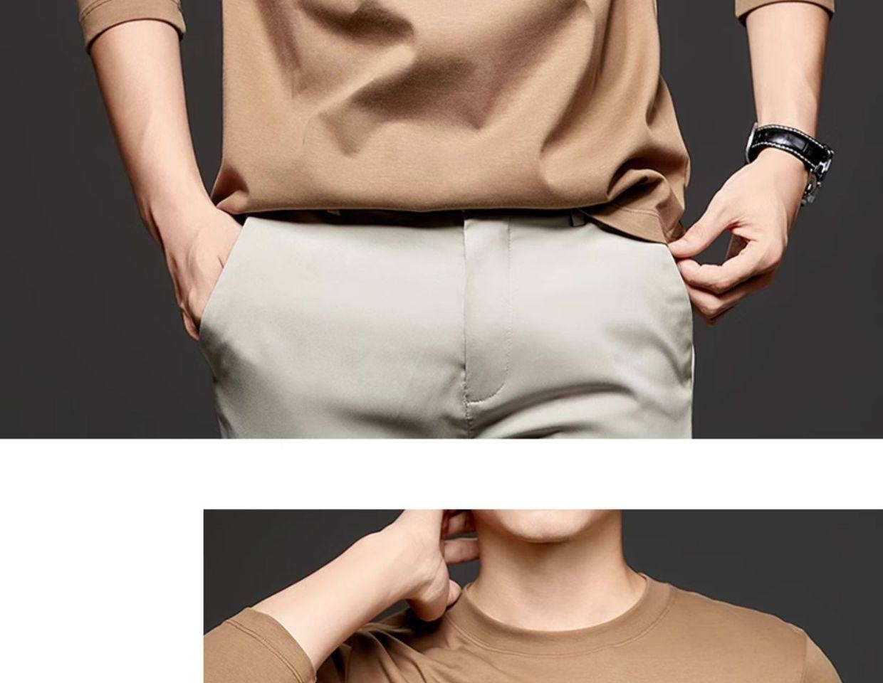 Áo Thun Dài Tay Nam Cotton Lụa Mềm Mại Form Rộng Màu Xanh Navy, Xám, Đen, Nâu chi tiết 16