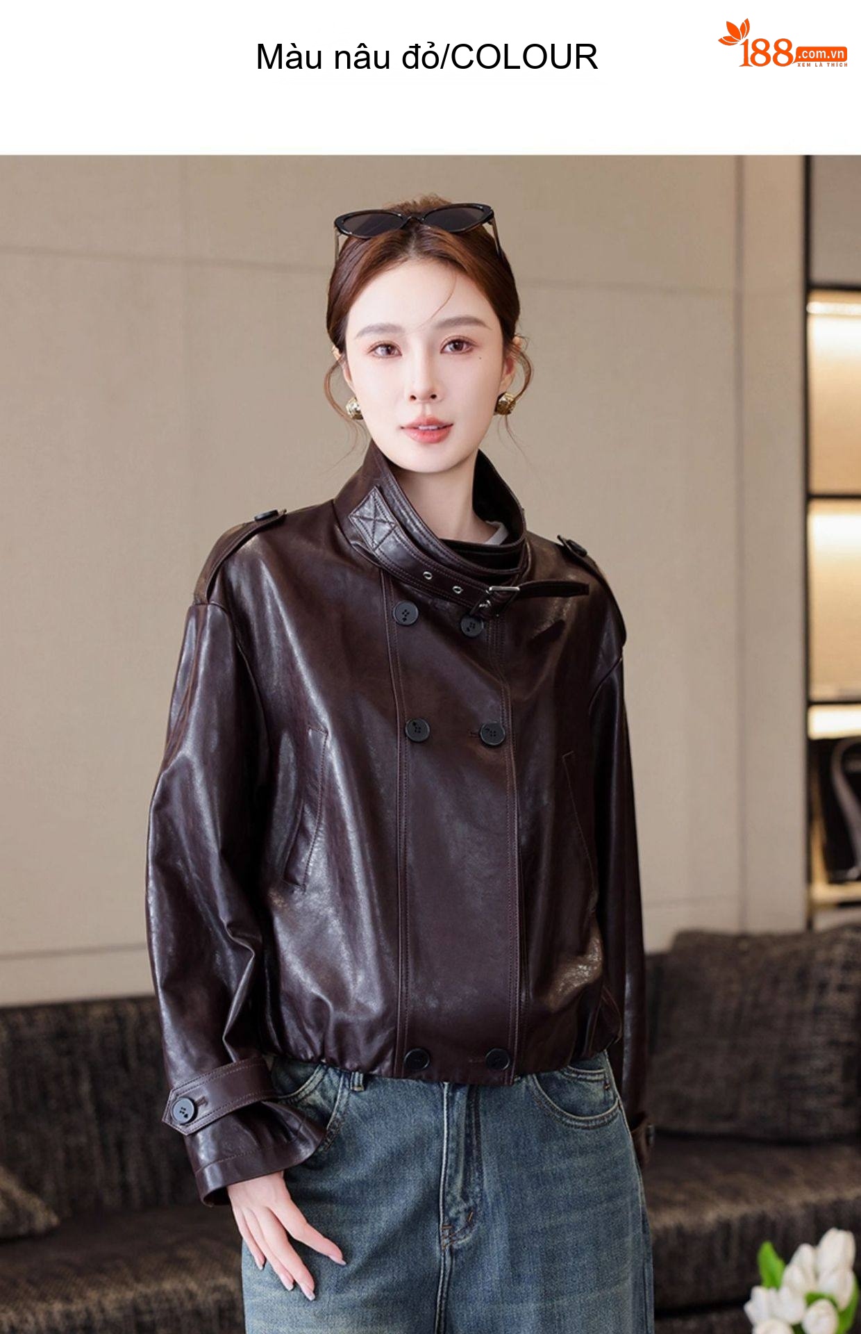 Áo Khoác Da Thật Nữ Kiểu Ngắn Dáng Bomber Da Cừu chi tiết 46