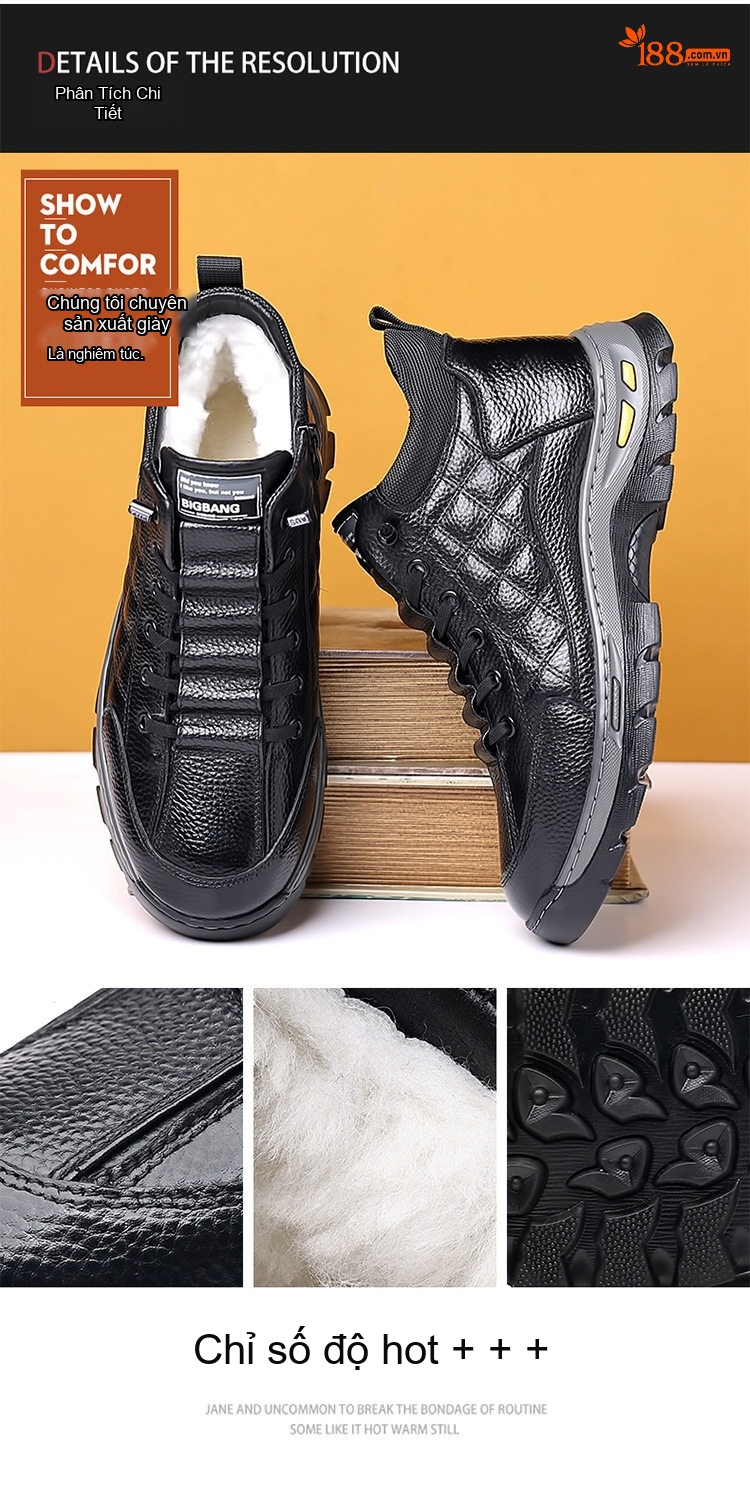 Giày Boot Nam Da Bóng Cao Cổ Lót Lông Chiều Cao Đế Khoảng 4cm Màu Đen chi tiết 8