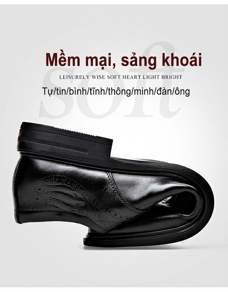 Giày Tây Buộc Dây Nam Da Bò Chiều Cao Đế Khoảng 3cm Màu Nâu, Đen chi tiết 10