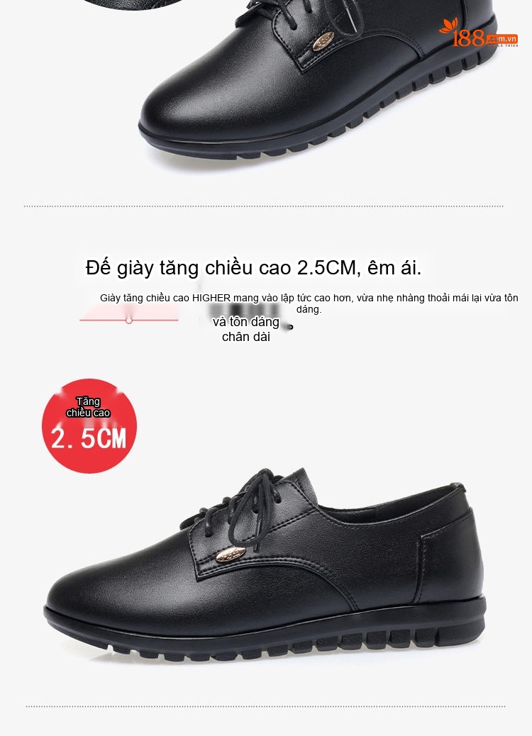 Giày Da Nữ Buộc Dây Da Mềm Đế Mềm Chiều Cao Đế Khoảng 2cm Màu Đen, Trắng chi tiết 8