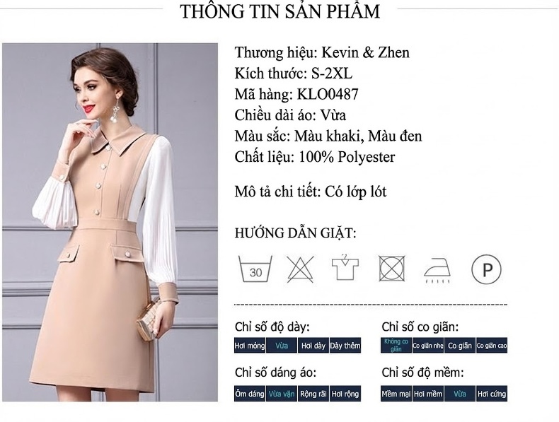Váy liền thân Nữ Cổ Sơ Mi Tay Dài Phối Màu Thanh Lịch chi tiết 18