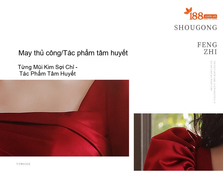 Váy Dạ Hội Nữ Tay Bồng Cổ chữ Vuông Dáng Dài Phù Hợp Đám Hỏi, Ăn Tiệc Màu Đỏ chi tiết 5