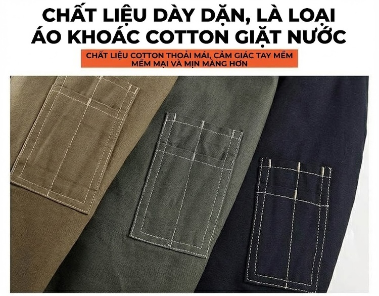 Áo Khoác Cotton Nam Lót Lông Có Mũ Trùm Đầu Dáng Rộng Màu Xanh Rêu, Xanh Navy chi tiết 3
