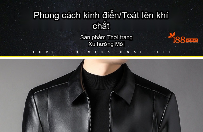 Áo Khoác Da Nam Dáng Ngắn Form Rộng Phong Cách Doanh Nhân Màu Đen chi tiết 1