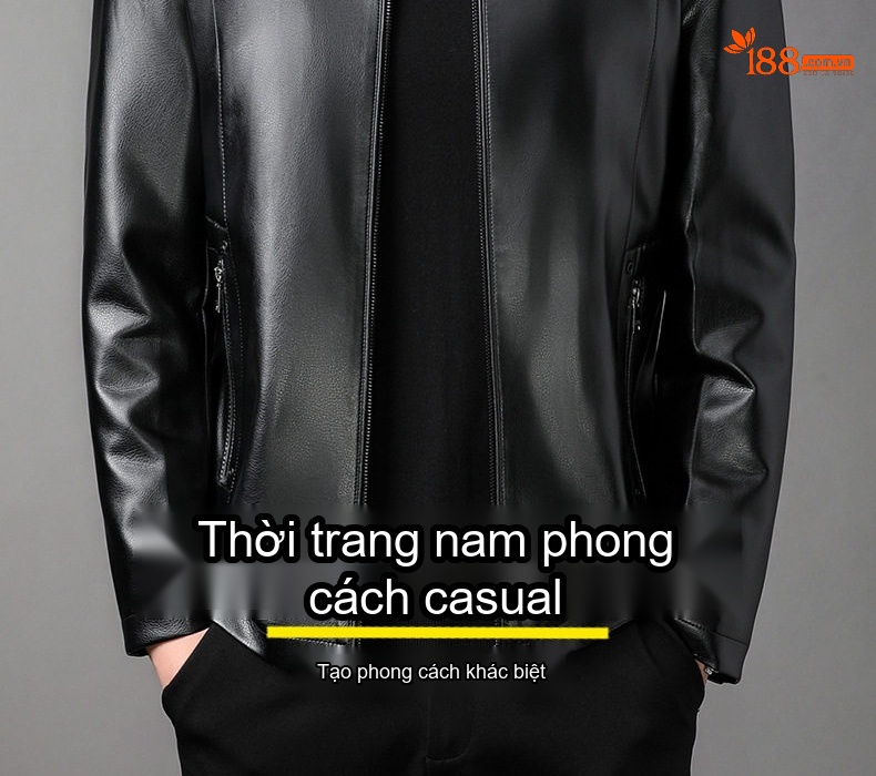 Áo Khoác Da Nam Dáng Ngắn Form Rộng Phong Cách Doanh Nhân Màu Đen chi tiết 2