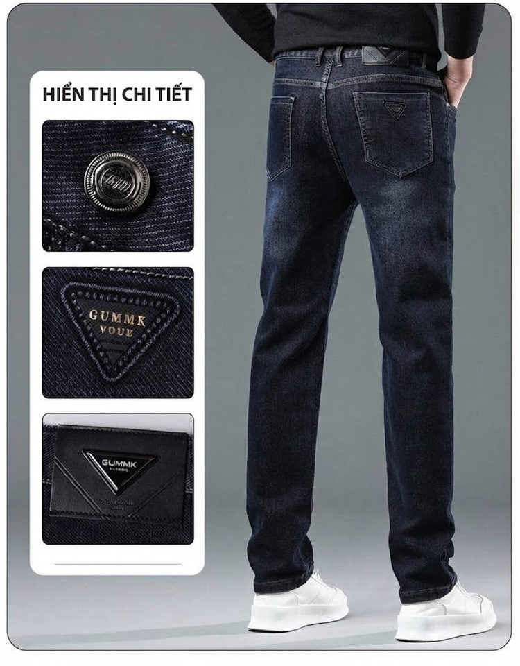 Quần Jeans Nam Ống Đứng Dáng Ôm Vừa Co Giãn Nhẹ Phong Cách Trung Niên Màu Đen chi tiết 7