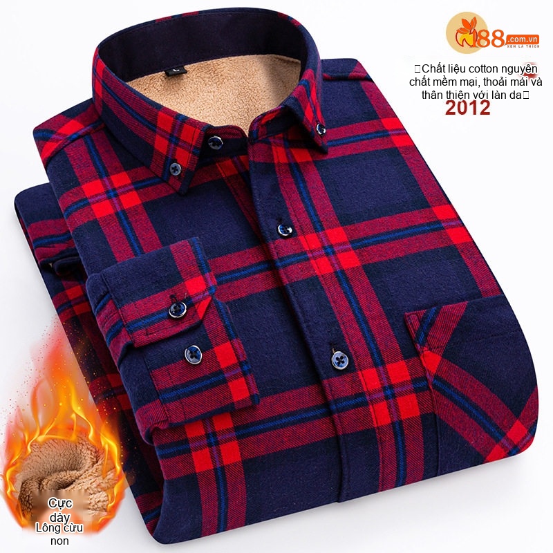 Áo Sơ Mi Nam Ca Rô Lông Cừu Non Cotton Dày Dặn Giữ Ấm Màu Đen, Đỏ, Xanh Dương, Xanh Lá...