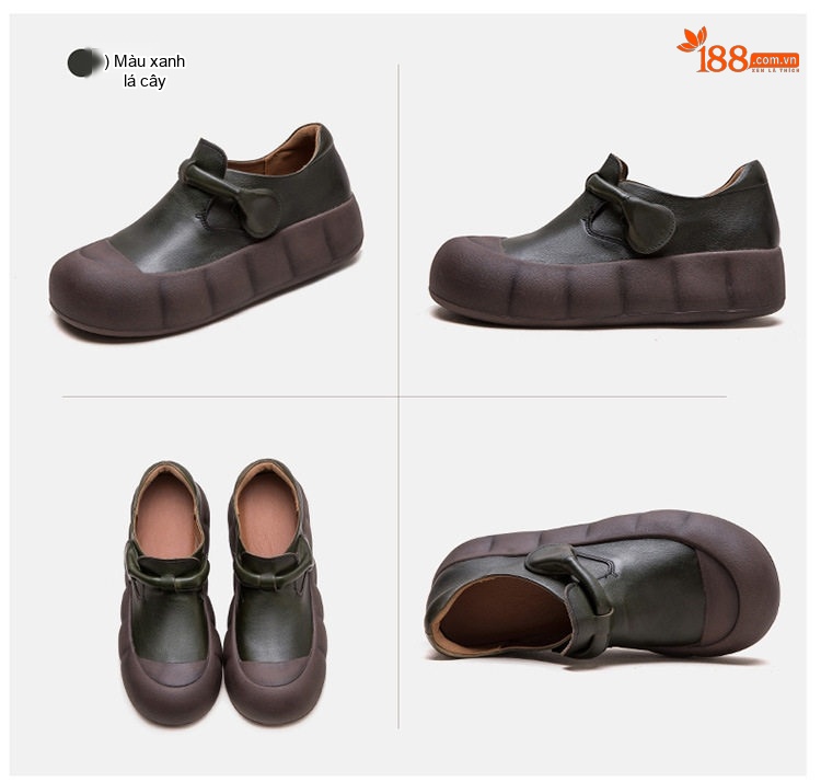 Giày Búp Bê Nữ Da Bò Đế Bệt Chiều Cao Đế Khoảng 3.5cm Màu Đen, Nâu, Xanh chi tiết 18