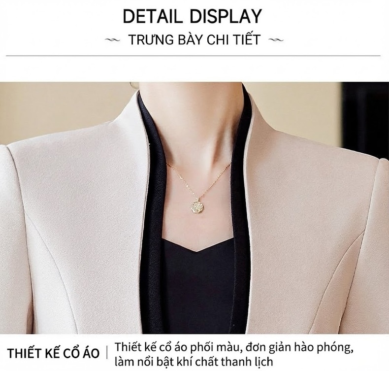 Áo Vest Bộ Chân Váy Công Sở Nữ Dáng Ôm Không Cổ Thiết Kế Giả Hai Lớp Màu Be, Đen chi tiết 21