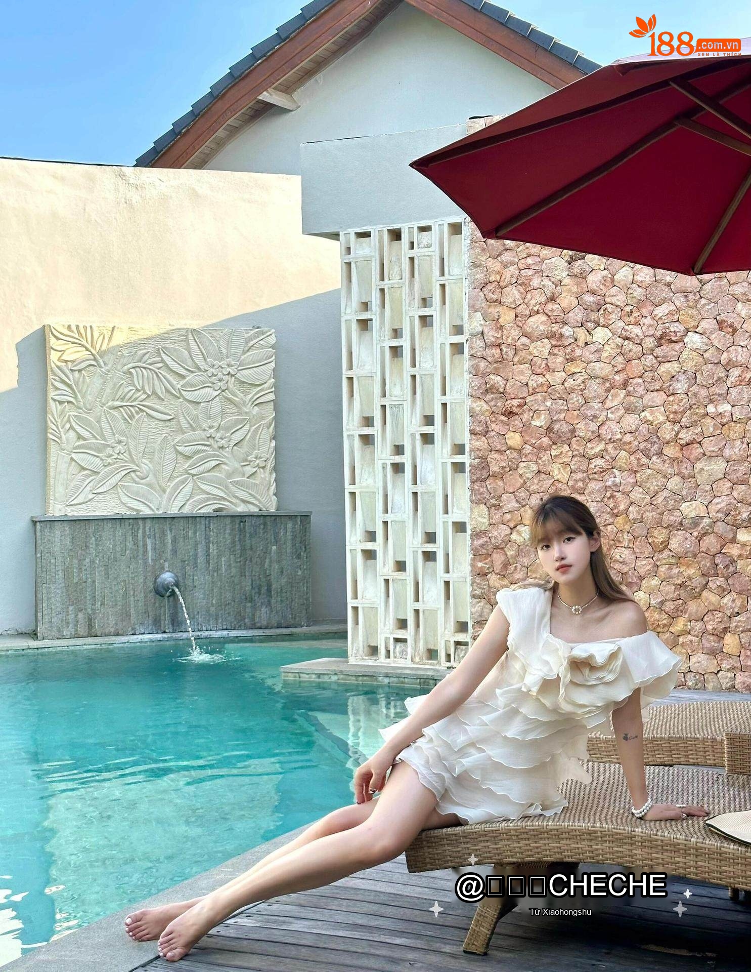 Váy Ngắn Nữ Hở Vai Bèo Nhún Hoa 3D Phong Cách Tiểu Thư Màu Trắng, Hồng chi tiết 15