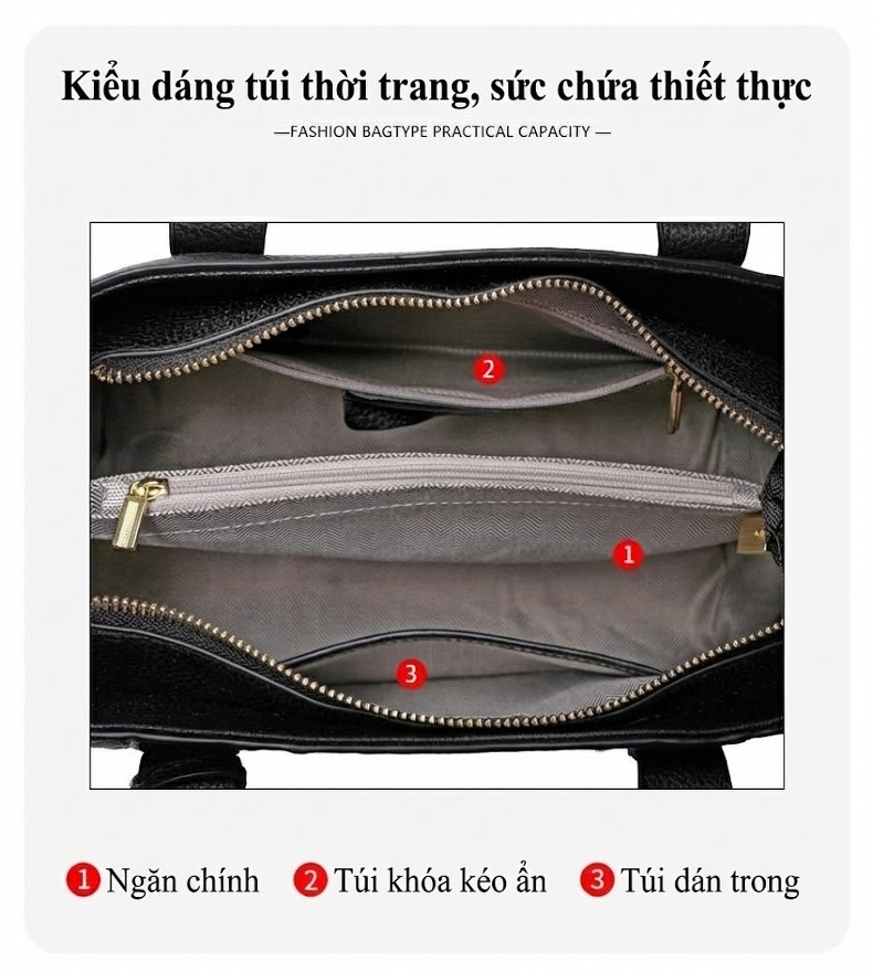 Túi Xách Nữ Da Bò Vân Cá Sấu Thời Trang Công Sở Đeo Vai, Xách Tay Màu Đen chi tiết 13