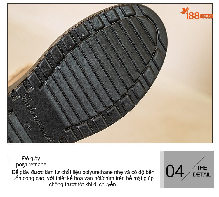 Giày Búp Bê Nữ Da Mờ Quai Dán Chiều Cao Đế 8cm Lót Lông Màu Đen, Nâu chi tiết 13