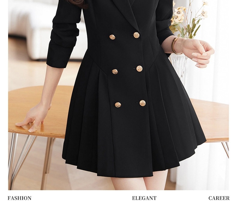 Váy Đầm Công Sở Nữ Dáng Vest Xếp Ly Cao Cấp Màu Đen, Hồng, Kem chi tiết 13