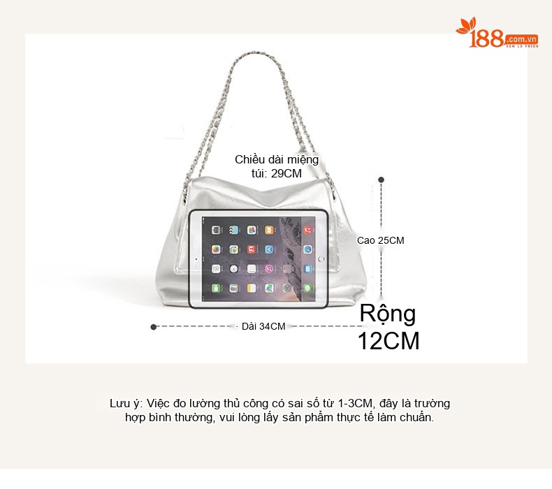 Túi Tote Nữ Da Thật Dây Xích Đeo Vai Đeo Chéo Bề Mặt Da Bóng Màu Bạc, Đỏ Đậm chi tiết 15