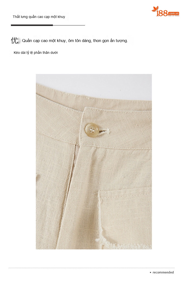 Bộ Quần Áo Nữ Cotton Linen Ống Rộng Áo Không Tay Phong Cách Thanh Lịch Màu Be, Xanh Navy chi tiết 10