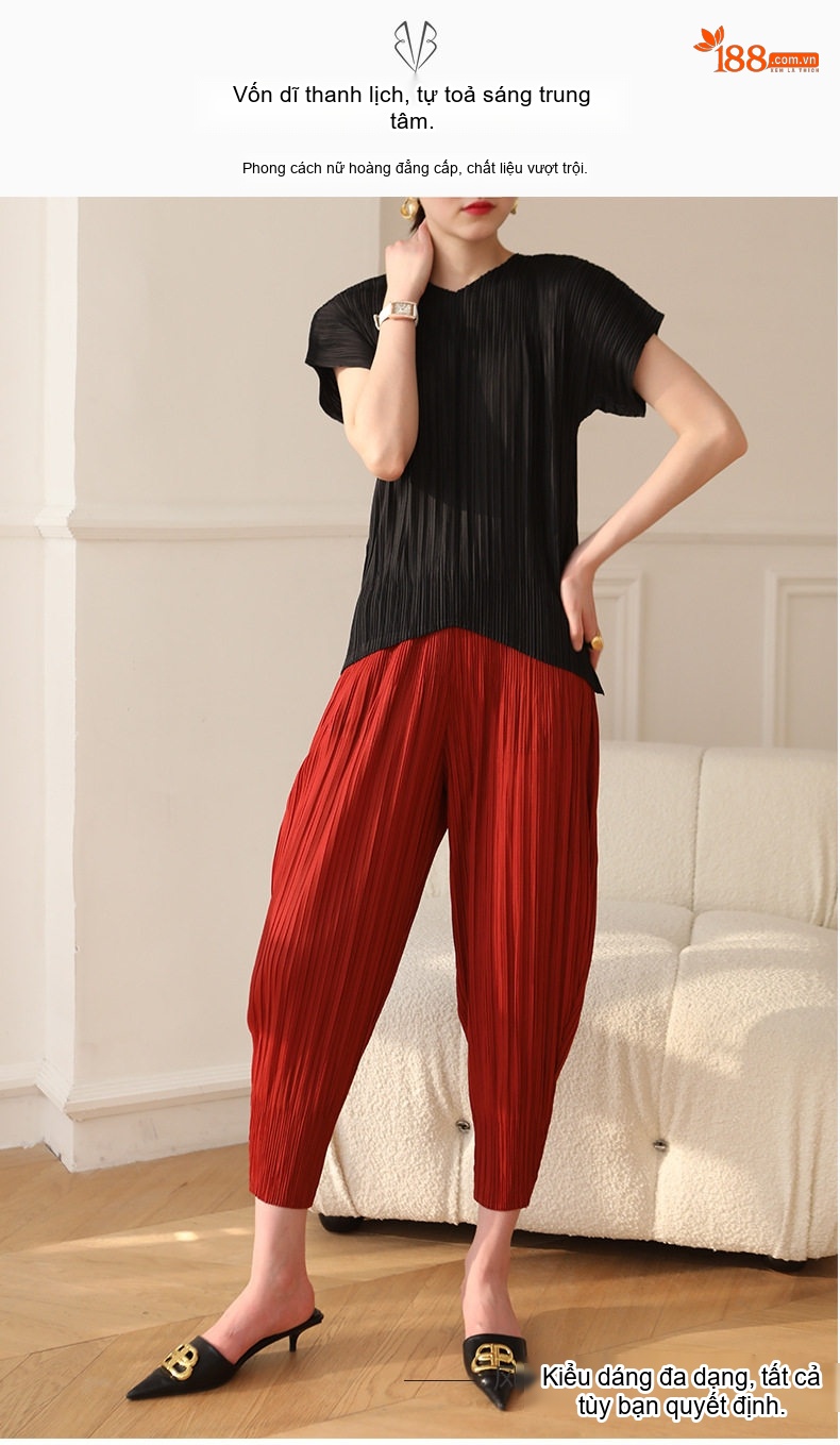 Áo Thun Nữ Pleats V-Neck Tay Ngắn Phong Cách Retro Màu Đen, Xanh Lá, Trắng, Hồng... chi tiết 4