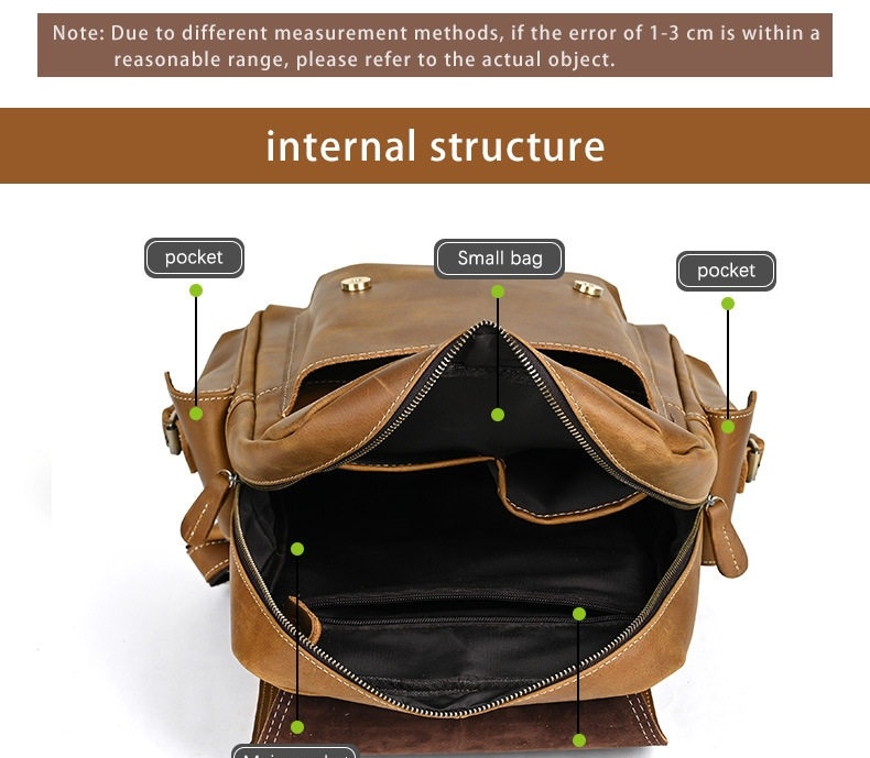 Balo Da Thật Phong Cách Retro Đựng Laptop 14 Inch Màu Nâu chi tiết 5