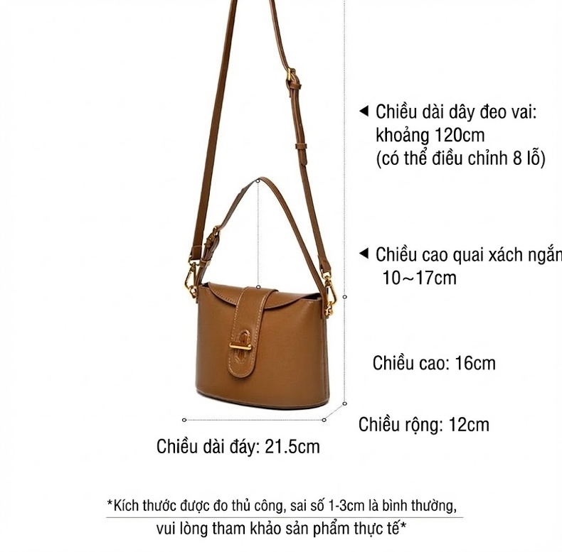Túi Đeo Chéo Nữ Dáng Hộp Da Bóng Quai Xách Tay Màu Nâu, Đen, Trắng chi tiết 2