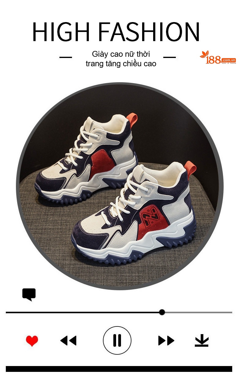 Giày Sneaker Nữ Đế Dày Chiều Cao Đế Khoảng 5cm Phong Cách Hàn Quốc Màu Trắng, Xanh Navy, Đỏ... chi tiết 9
