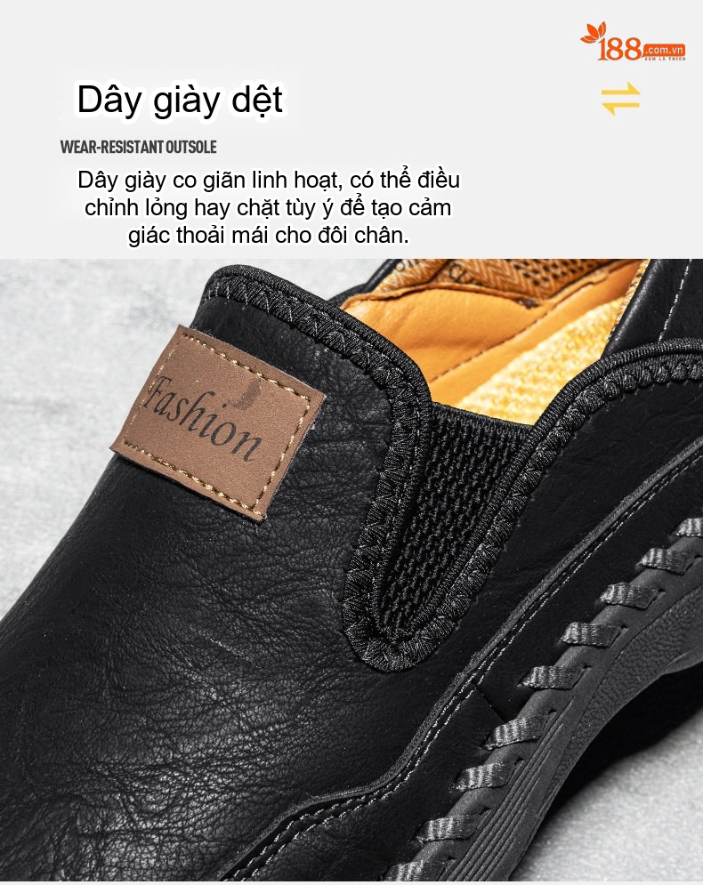 Giày Lười Nam Da Mờ May Thủ Công Chiều Cao Đế Khoảng 3cm Màu Nâu, Đen chi tiết 4