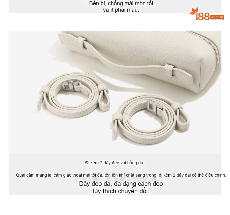 Túi Đeo Vai/Đeo Chéo/Xách Tay Nữ Da Bò Lớn Đựng Hộp Cơm Phong Cách Tối Giản Màu Đen, Trắng Kem chi tiết 4