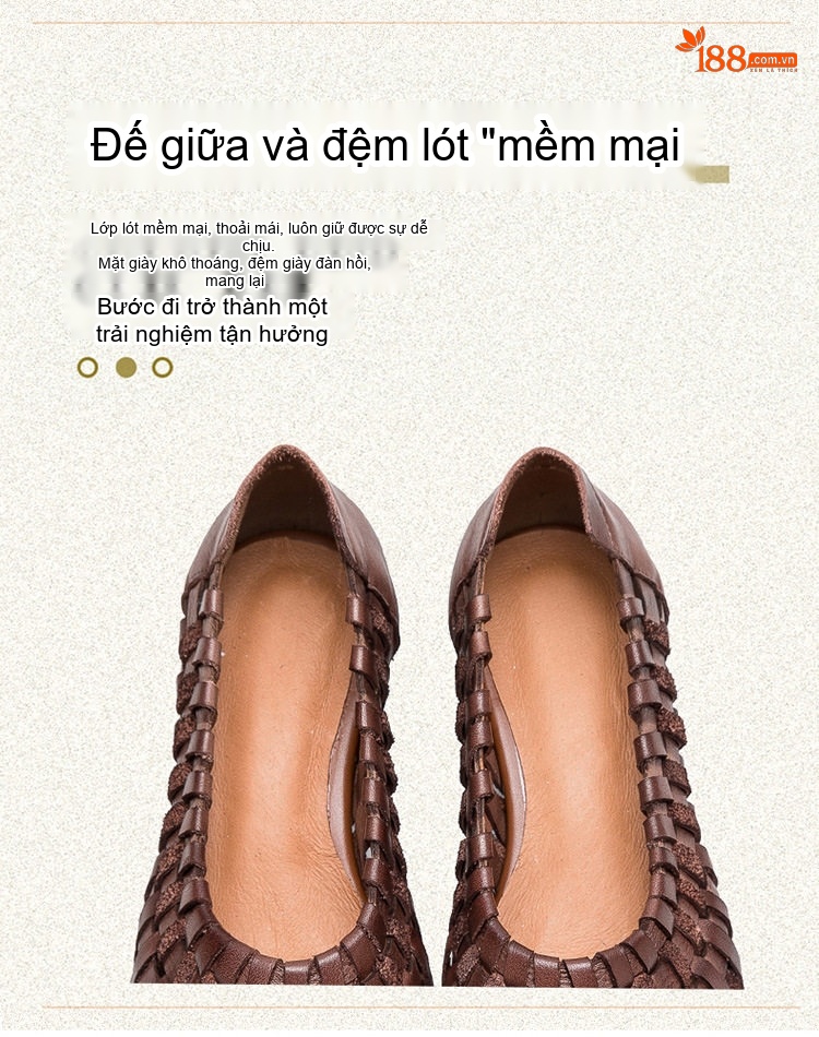 Dép Bệt Nữ Da Bò Đan Lưới Thủ Công Đế Cao 3cm - 4cm Màu Nâu, Vàng chi tiết 7