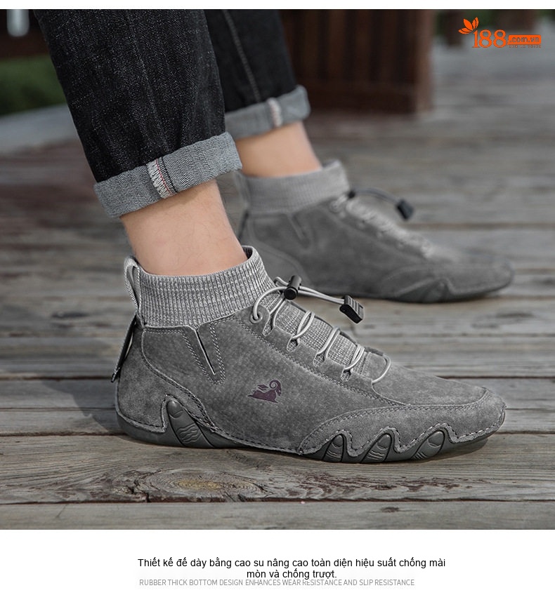 Giày Boot Nam Cao Cổ Da Mờ Lót Lông Chiều Cao Đế Khoảng 3cm Màu Be, Xám chi tiết 19
