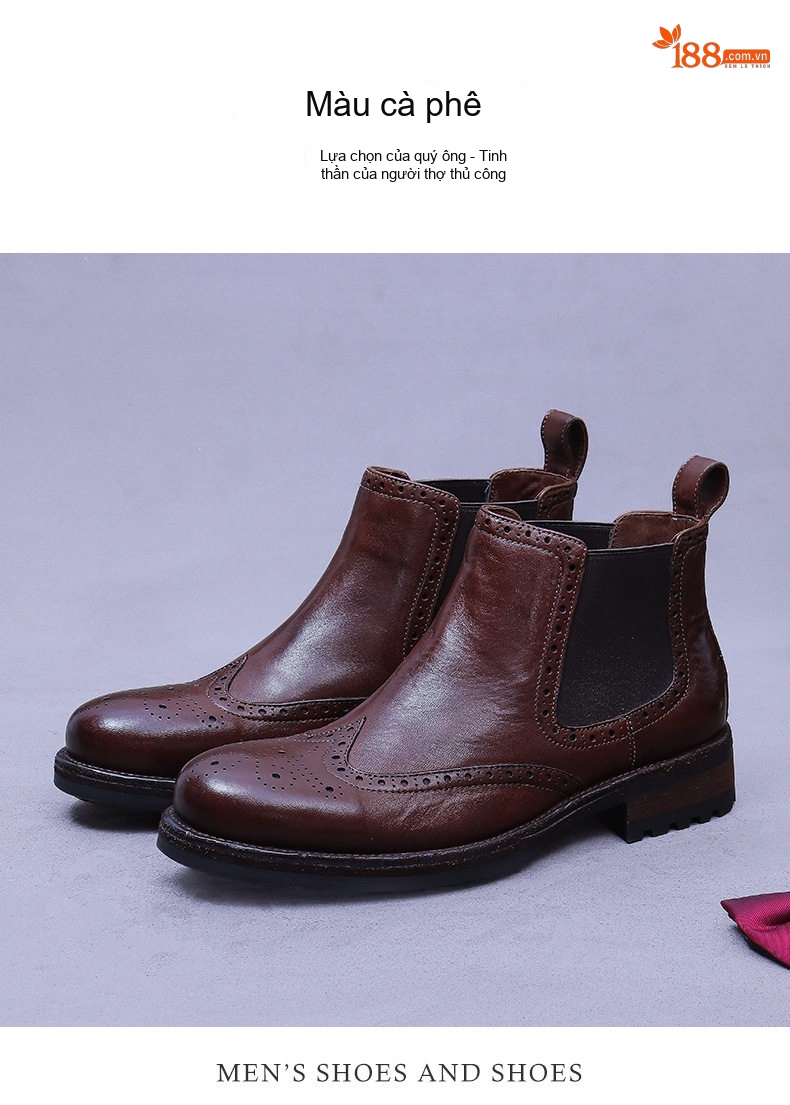 Boot Nam Cao Cổ Da Bóng Khóa Kéo Bên Hông Chiều Cao Đế Khoảng 3cm Màu Nâu, Đen chi tiết 5