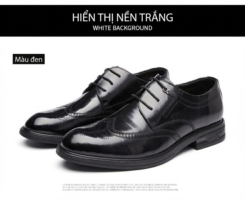 Giày Tây Brogue Nam Da Bóng Chiều Cao Đế Khoảng 3cm Màu Đen, Nâu chi tiết 20