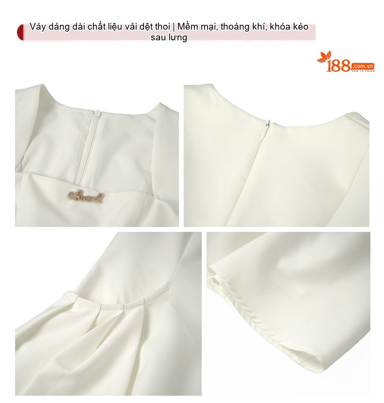 Váy liền thân Nữ Dáng Xòe Chiết Eo Nhấn Eo Phong Cách Tiểu Thư Màu Đen, Trắng chi tiết 4