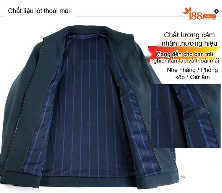 Áo Khoác Nam Cổ Bẻ Khóa Kéo Dáng Suông Rộng Vải Dệt Màu Xanh Navy, Đỏ Rượu, Be, Xanh Đen, Xám... chi tiết 4