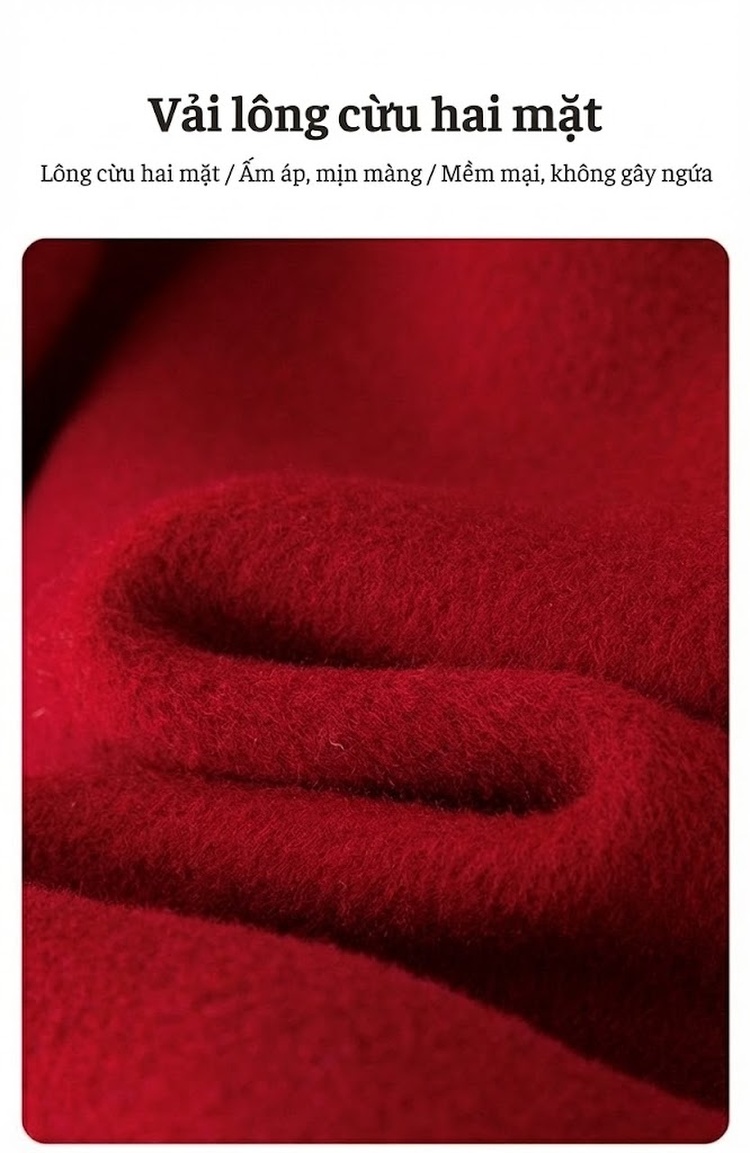 Áo Khoác Dạ Nữ Dáng Vest Hai Mặt Lông Cừu Cashmere Phong Cách Tiểu Thư Màu Đỏ, Xám, Nâu, Kem chi tiết 24