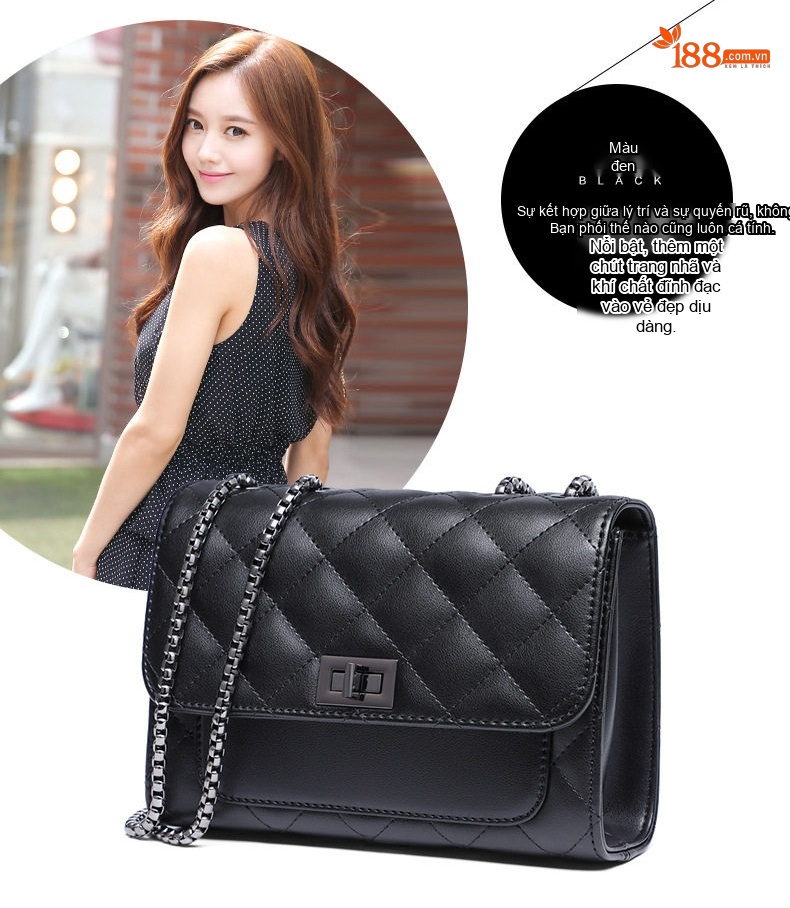 Túi Đeo Chéo Nữ Da Thật Dây Xích Thời Trang Cao Cấp Màu Đen chi tiết 10