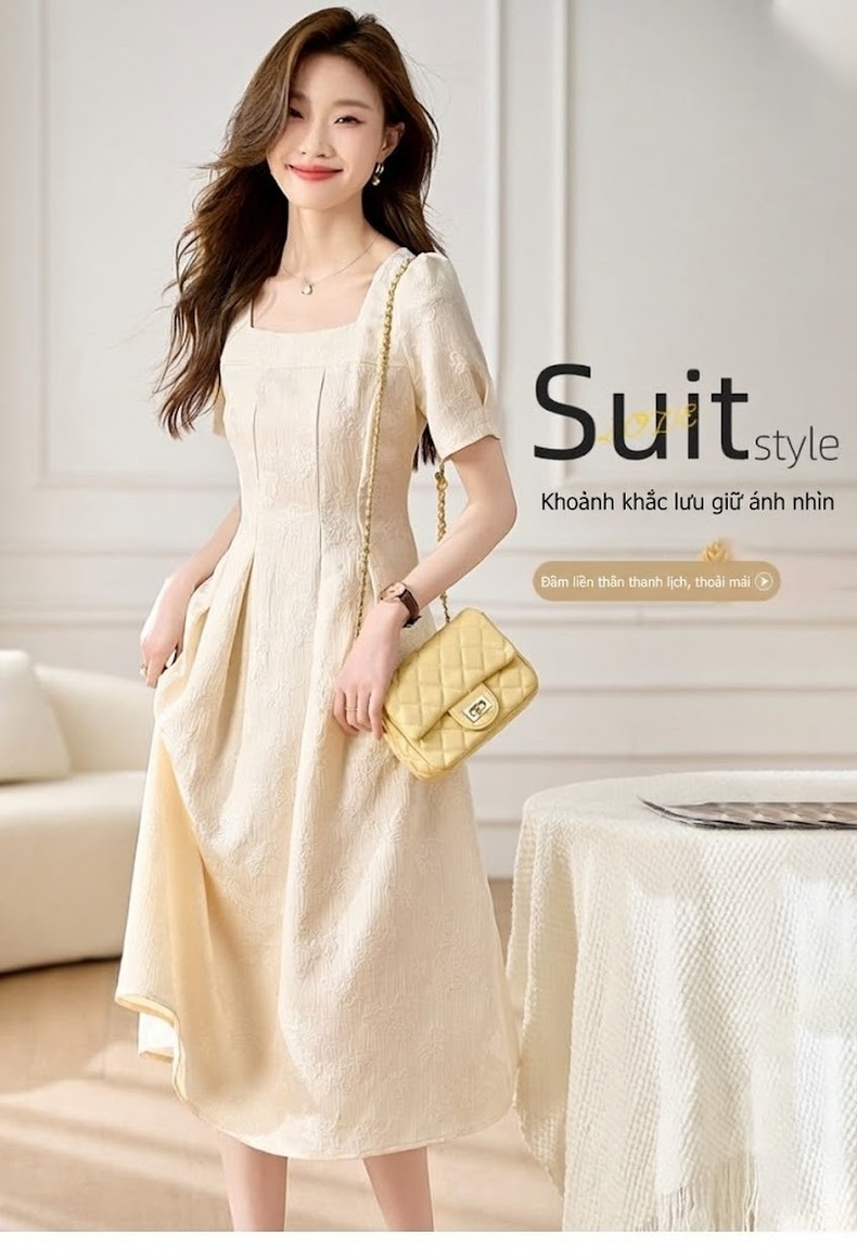Váy Suông Nữ Tencel Tay Ngắn dáng chữ A Thanh Lịch Màu Be, Đen chi tiết 4