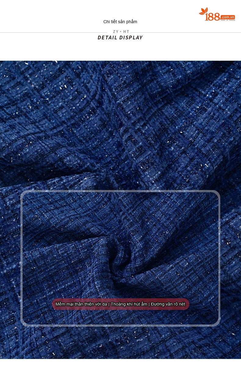 Đầm Tiểu Thư Nữ Cổ chữ Vuông Tay Dài Chiết Eo Vải Tweed Dáng Chữ A Màu Xanh Navy chi tiết 3