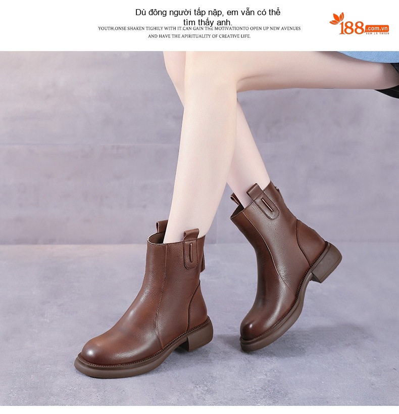 Boot Chelsea Nữ Da Bò Chiều Cao Đế Khoảng 3cm Màu Đen, Nâu chi tiết 14