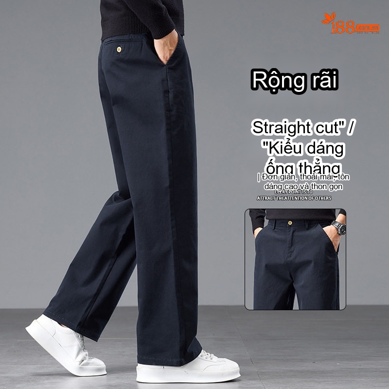 Quần Dài Nam Cotton Ống Suông Rộng Thoải Mái Lưng Cao Màu Đen, Xám, Be