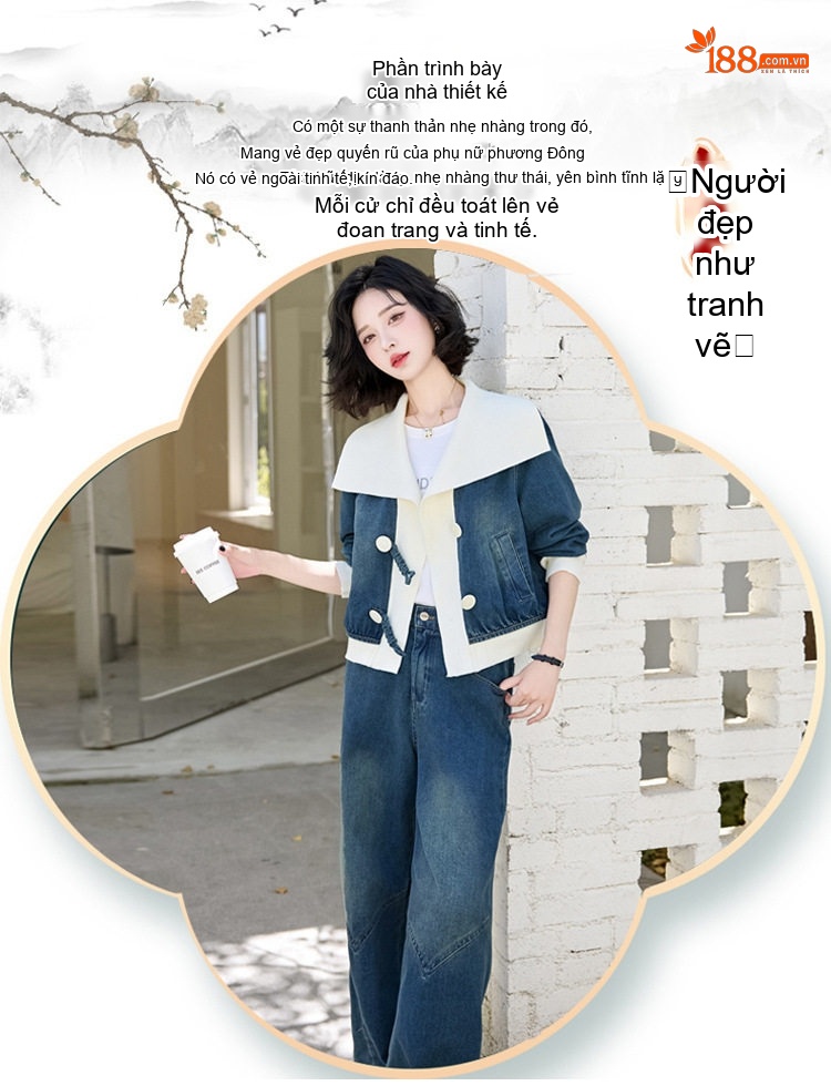 Set Bộ Quần Áo Jean Nữ Thiết Kế Khoét Nối Màu Sắc Trẻ Trung chi tiết 5