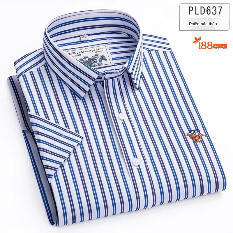 Áo Sơ Mi Nam Tay Ngắn Cotton Kẻ Sọc Trung Niên Hàng Ngày Màu Xanh, Trắng, Vàng, Nâu...