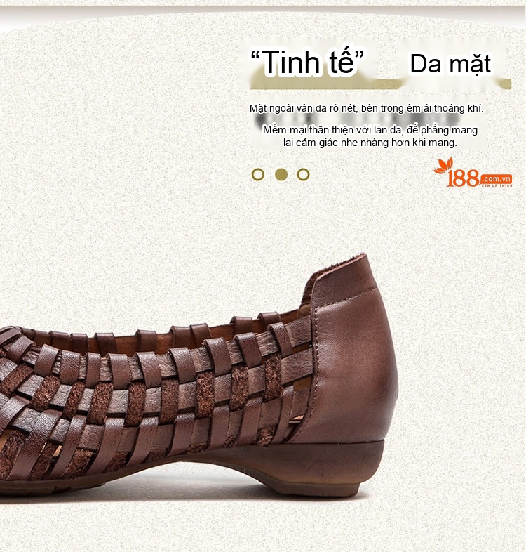 Dép Bệt Nữ Da Bò Đan Lưới Thủ Công Đế Cao 3cm - 4cm Màu Nâu, Vàng chi tiết 4