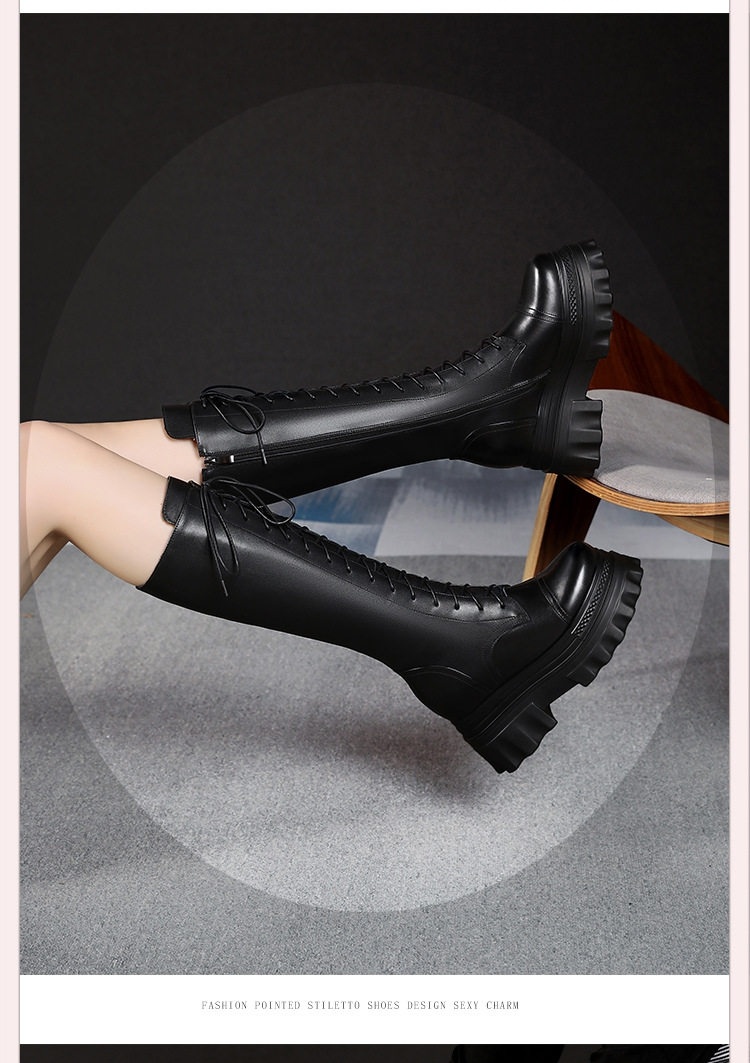 Boot Nữ Cổ Cao Đế Bánh Mì 10cm Phong Cách Anh Quốc Màu Đen, Trắng chi tiết 6