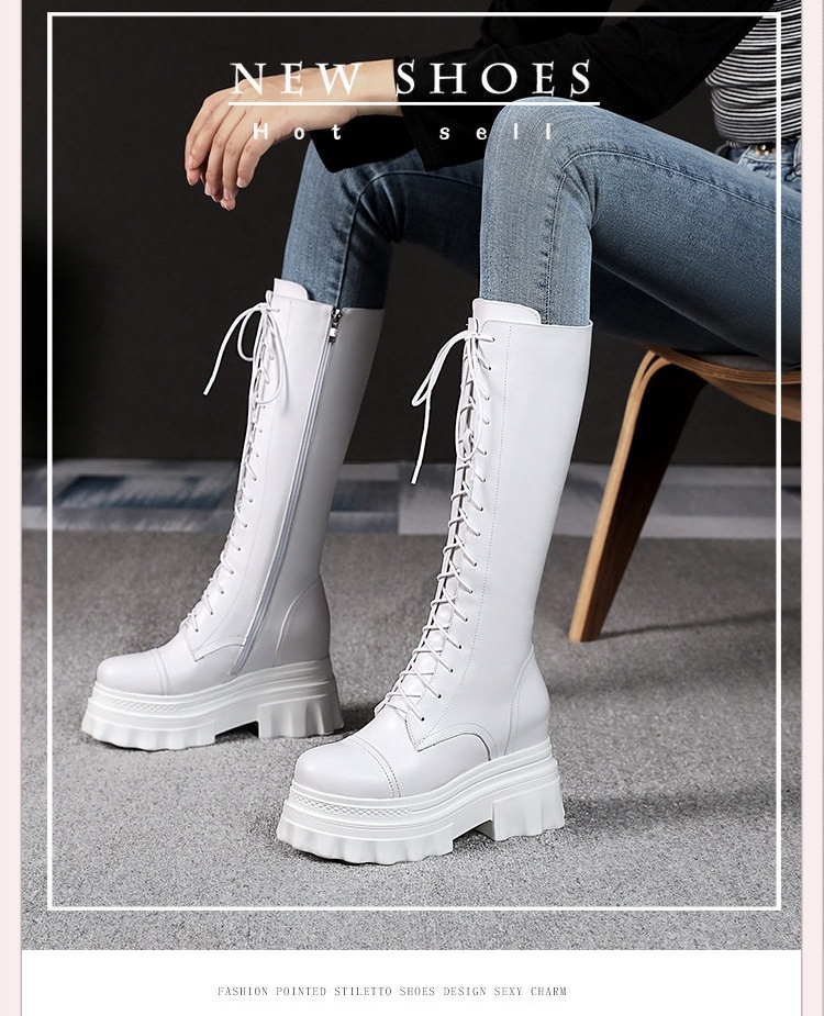 Boot Nữ Cổ Cao Đế Bánh Mì 10cm Phong Cách Anh Quốc Màu Đen, Trắng chi tiết 7