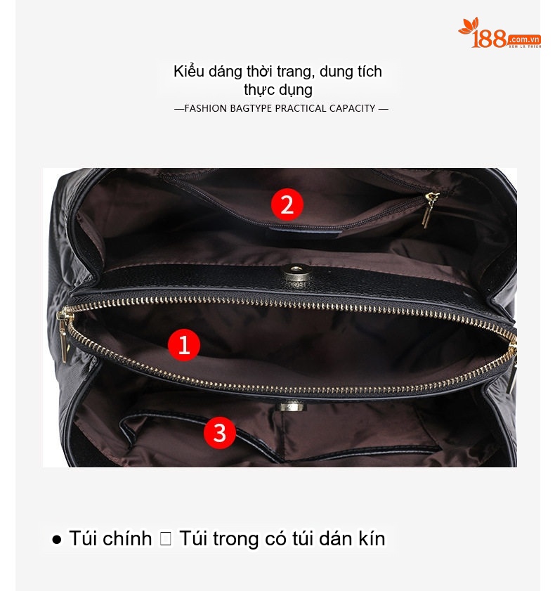 Túi Xách Tay Nữ Da Bò Dung Tích Lớn Phong Cách Thời Trang Màu Đen chi tiết 7