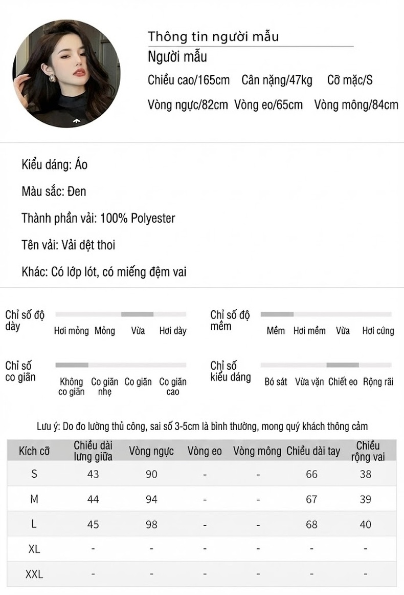 Áo Tiểu Thư Nữ Tay Dài Đính Đá Thiết Kế Sang Trọng Màu Đen chi tiết 2